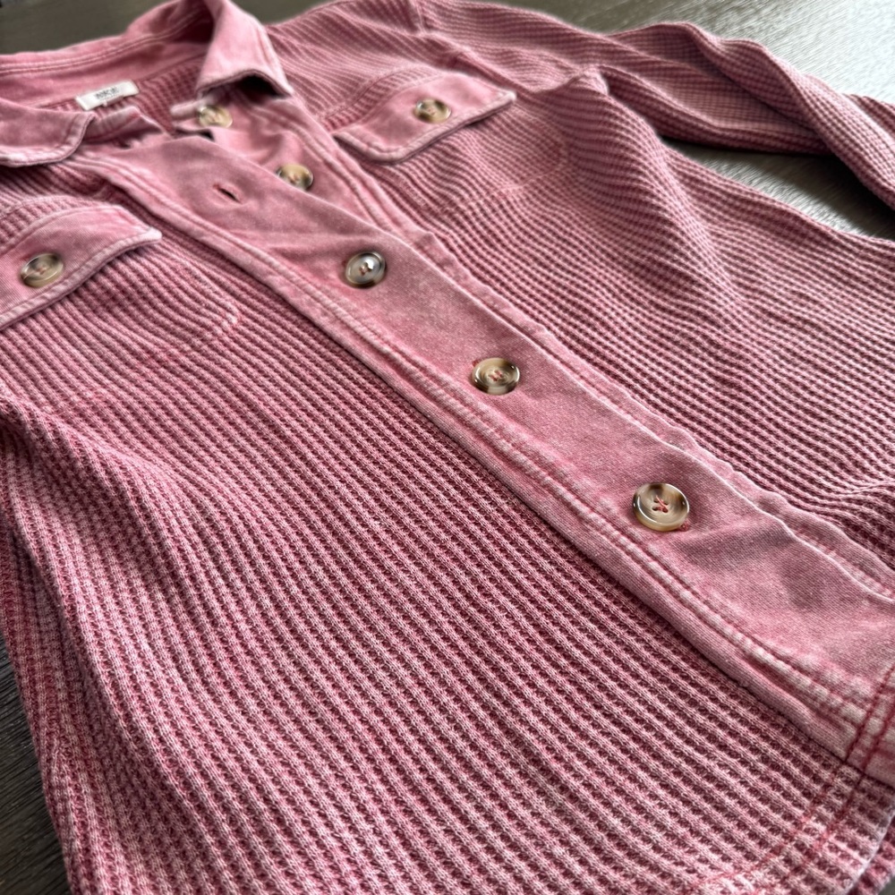 Buckle Faded Red Waffle Knit Jacket Shacket Button Up L S - Picture 4 of 10